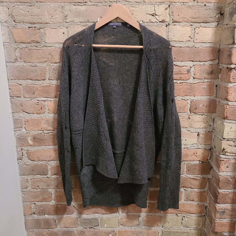 VINCE S “Drop Stitch” Open Cocoon Cardigan Fawn Brown